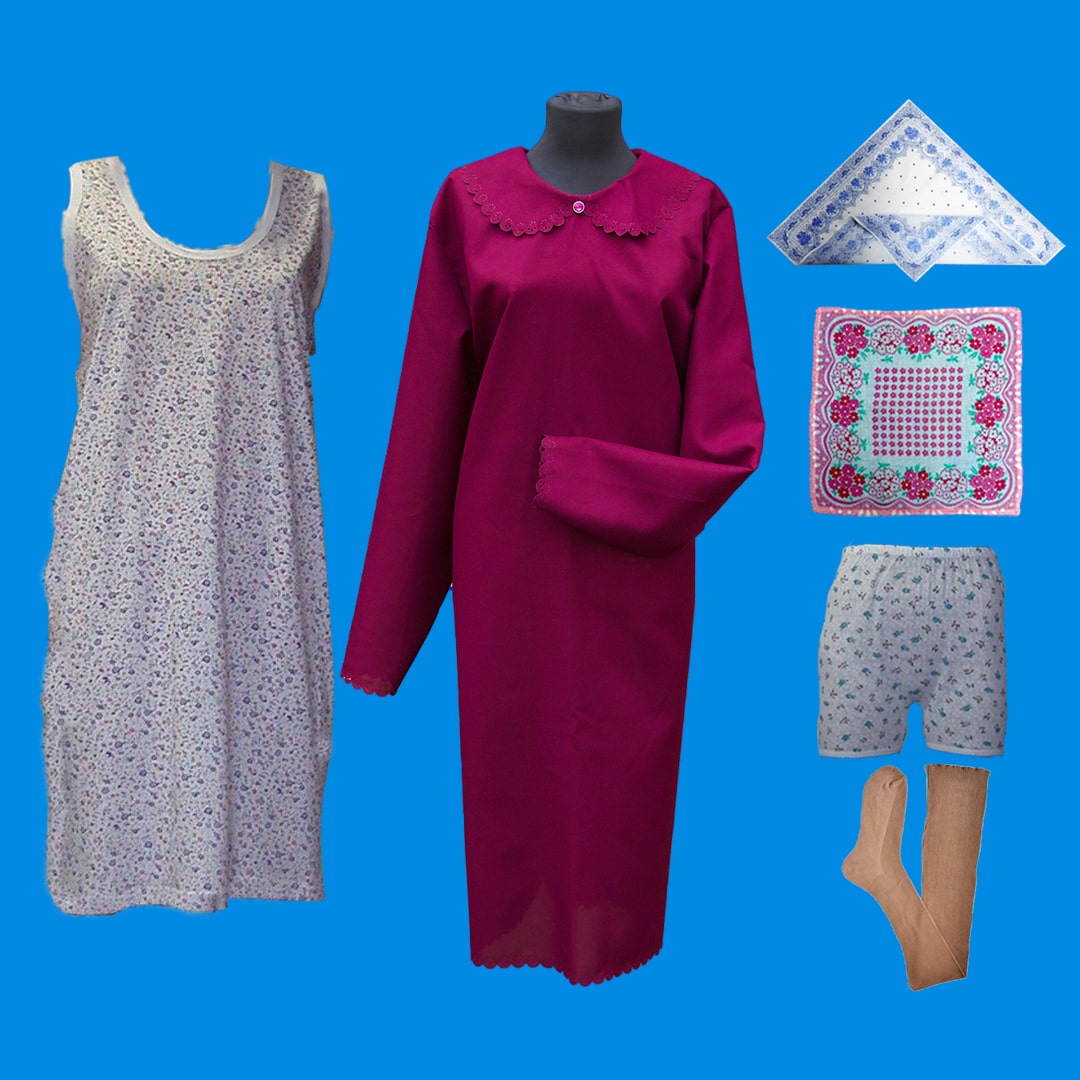 37299 Комплект женский "Каприз": платье из габард, пантал, сорочка, чулки, платок нос, платок гол.