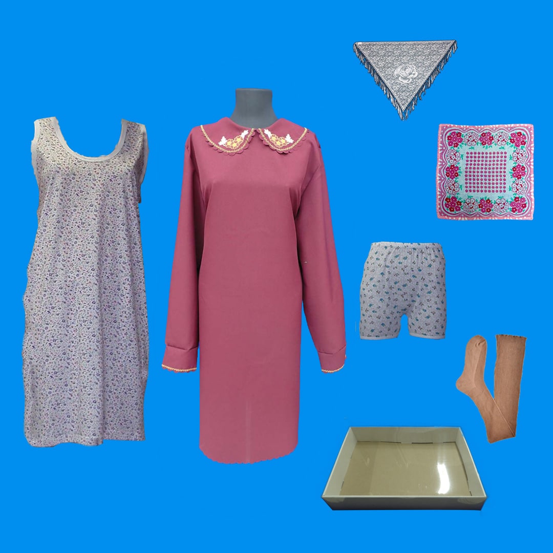 37799 Комплект женский в коробке "Вентус": платье, панталоны, сорочка, чулки, платок носовой,косынка