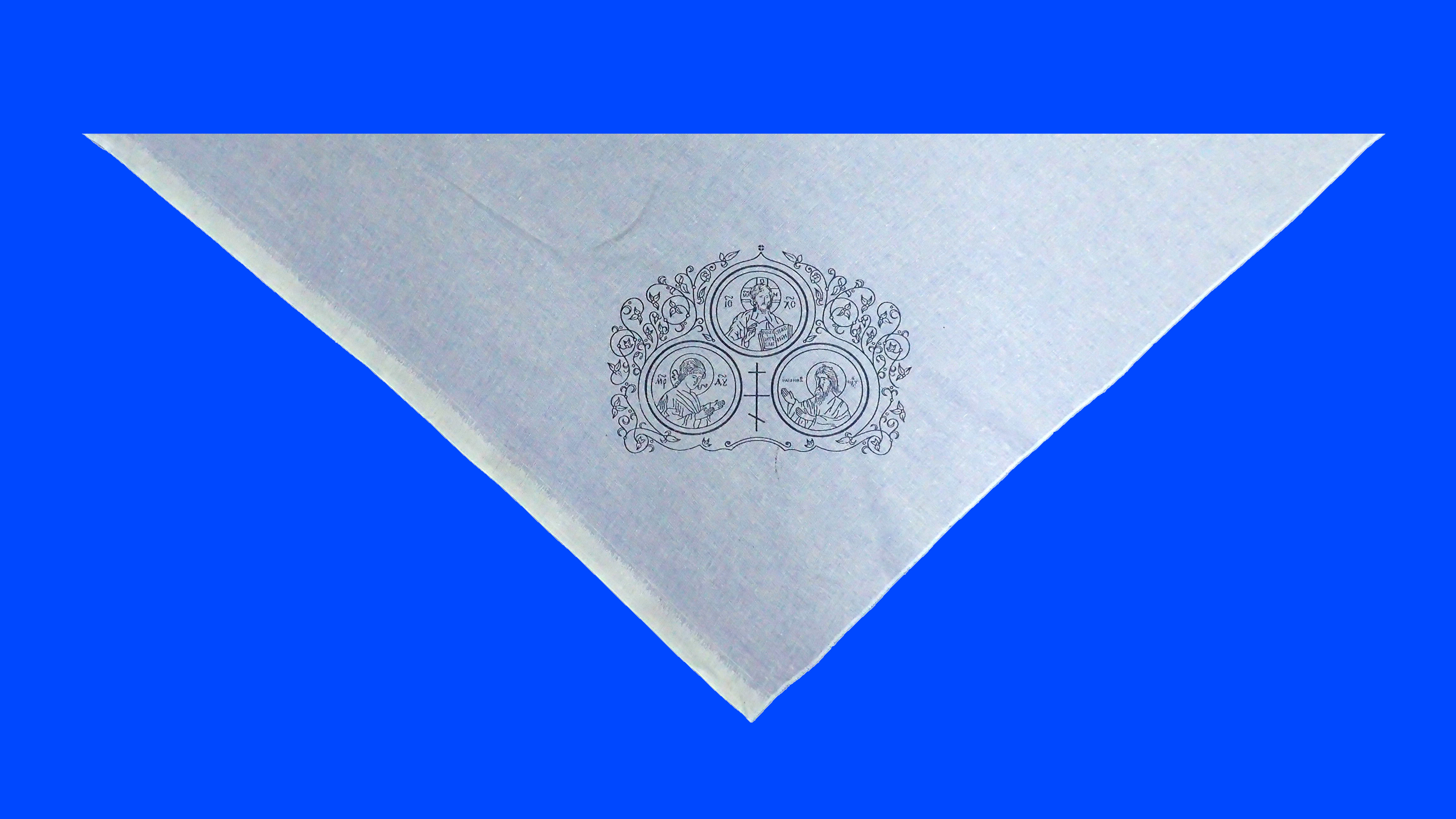 1956 Косынка "Церковная" из ткани 100% хлопок 80*110*80 см с церковной символикой.