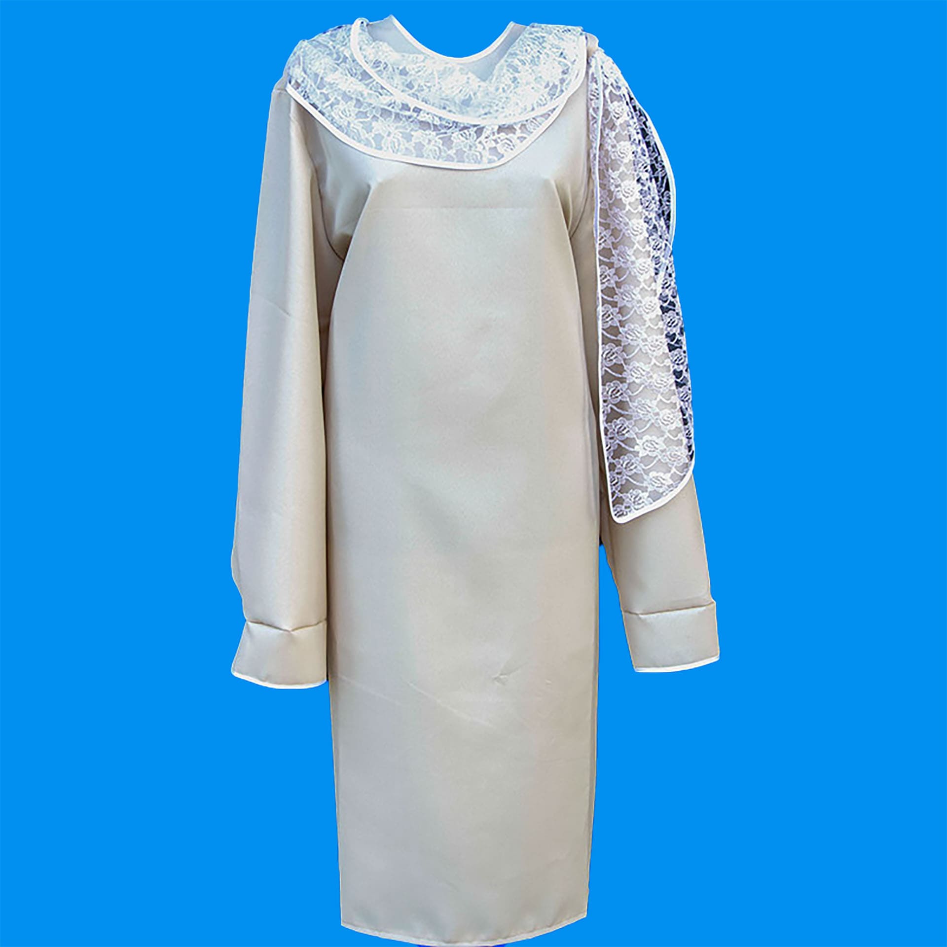 37162 Платье "Амелия" из габард:ворот из гипюра , манжеты, косая бейка