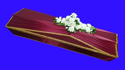 97157-1 Гроб "Омега 1" из ткани атлас и габардин с матрацем из шелка, стандарт.